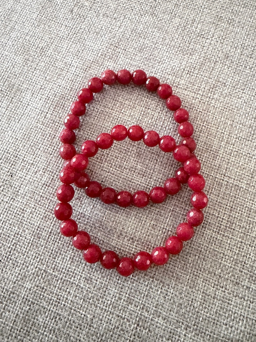 Red Gemstone Beaded Stretch Bracelets Set of 2